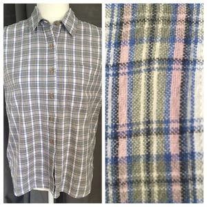 Eddie Bauer Plaid 100% Cotton Button Down Sleeveless Top Size SMALL